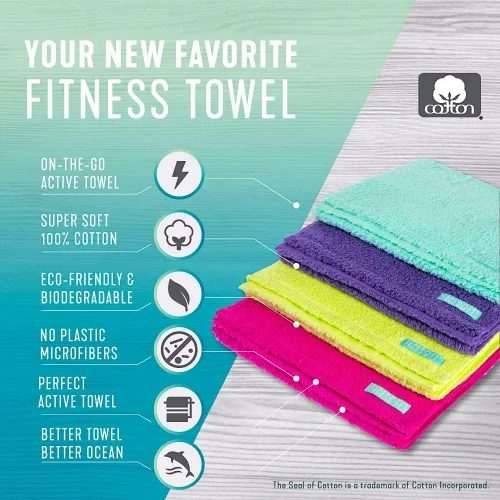 Vista 2 de FACESOFT Toalla de gimnasio ecológica para entrenamiento, ejercicio de algodón suave y absorbente, sin microfibras sintéticas o plásticos, toalla