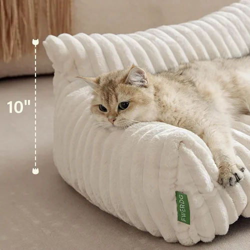 Vista 4 de Lindo sofá cama para mascotas, sofá de apoyo para gatos de interior, sofá cama pequeño para perros pequeños, beige, 24 pulgadas