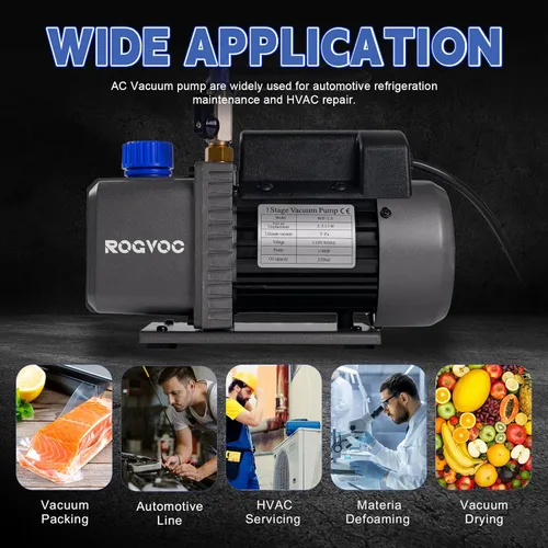 Vista 6 de Bomba de vacío de 3.5 CFM, bomba de vacío de aire de paleta giratoria de una sola etapa de 110 V 1/4 HP para HVAC/AUTO, recarga de refrigerante