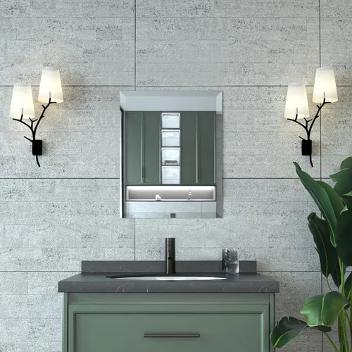 Vista 15 de Mirrorons Espejo biselado, espejo de pared de 24 x 32 pulgadas, espejo rectangular sin marco para tocador de baño con borde biselado, se cuelga