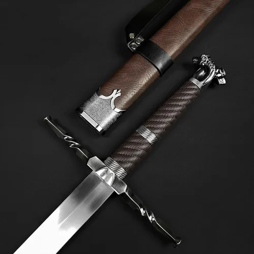 Vista 7 de Espada de una mano de plata medieval de Otakumod, espada de caballero medieval con vaina. Para colección, regalo y ferias y espectáculos de cosplay