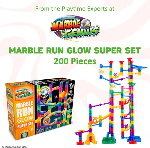 Vista 2 de Marble Genius Glow Marble Run Super Set - 200 piezas completas + aplicación de instrucciones gratuita y manual de instrucciones a todo