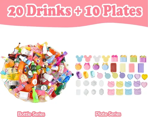Vista 5 de 150 piezas de comida en miniatura, bebidas, botellas, accesorios para casa de muñecas, 1:12, mini cosas, juego de juguetes, cocina simulada, juego