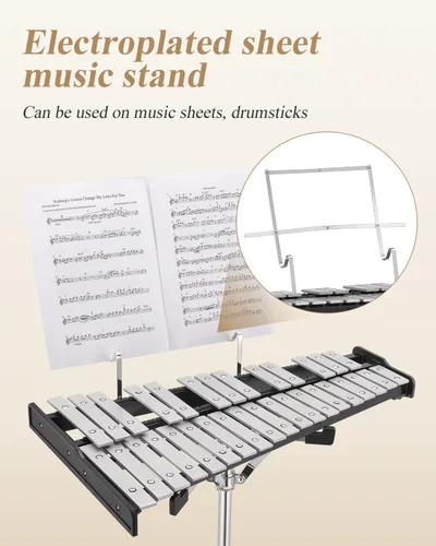 Vista 5 de Eastar Kit avanzado de campana de xilófono Glockenspiel de 32 notas para estudiantes principiantes, kit de percusión con almohadilla de práctica