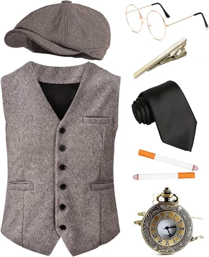 Juego de accesorios para disfraz de Halloween de los años 20 gran ropa de Gatsby reloj de bolsillo de los años 20 sombrero de mafia