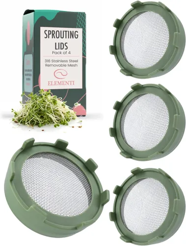 Elementi Tapas de germinación para frascos de boca ancha (juego de 4), kit de tarros de germinación para alfalfa orgánica y brotes de frijol mungo,