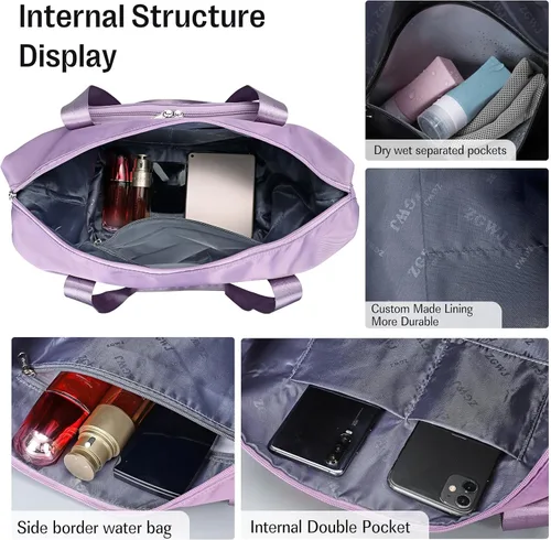Vista 7 de ZGWJ Bolsas de viaje expandibles, bolsa de fin de semana para mujer, plegable, para llevar