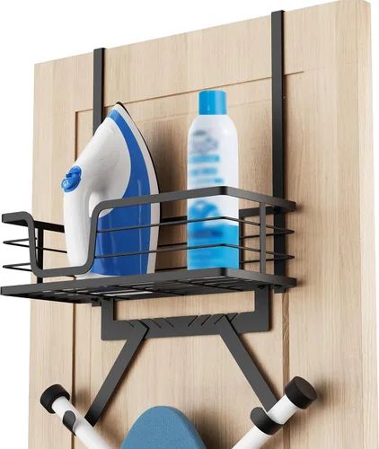 Vista 12 de KES HIR501B-BK - Soporte para tabla de planchar sobre la puerta, colgador de tabla de planchar para organización y almacenamiento de lavandería