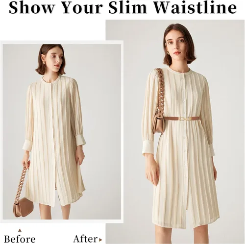 Vista 3 de JASGOOD Cinturón elástico delgado para mujer, cinturón elástico retro delgado con hebilla dorada, paquete de 2