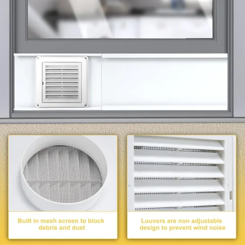 Vista 4 de Kit de ventana de ventilación de secadora para manguera de ventilación de secadora de 4 pulgadas, con cubierta de ventilación de secadora resistente