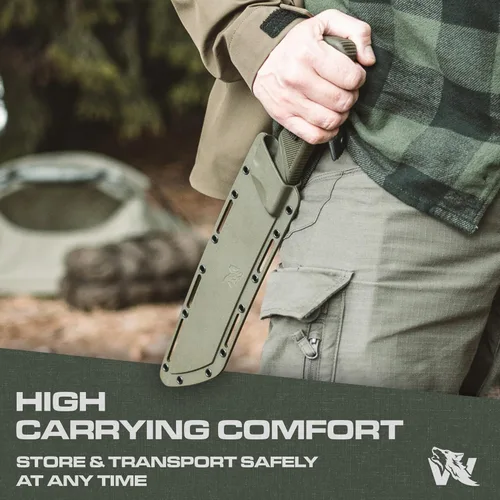 Vista 6 de ODENWOLF W Machete – Machete de supervivencia de espiga completa con funda – Cuchillo machete fuerte de acero D2 para cortar árboles, para trabajo