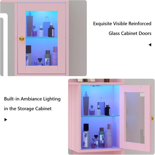 Vista 7 de Escritorio de tocador con espejo iluminado LED, mesa de tocador de maquillaje de 41.3 pulgadas con toma de corriente y 6 cajones y estantes