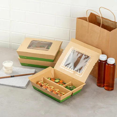 Vista 10 de Restaurantware Caja Bento de papel de 100 unidades, 51 onzas, contenedor de papel de estraza para alimentos, caja desechable a prueba de grasa