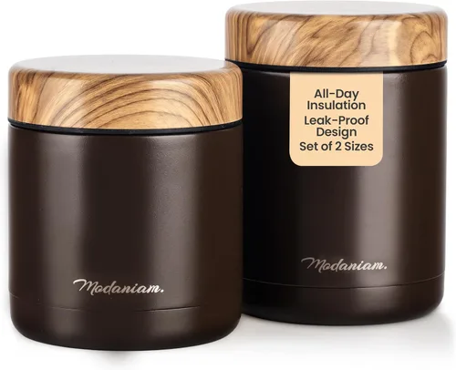 Vista 10 de Juego de 2 tarros de alimentos aislados de acero inoxidable (16 onzas + 12 onzas), boca ancha, termo de sopa para almuerzo de comida caliente