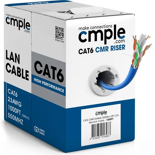 Vista 14 de Cmple - Cable Cat6 1000 pies a granel, cable Ethernet LAN Cat 6, cable de red UTP 23AWG CMR Riser 10Gbps 550 MHz, caja dispensadora de 1000 pies
