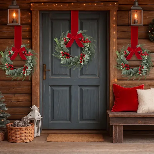 Vista 7 de WILLBOND - 4 coronas de Navidad pequeñas de 8 pulgadas para armario de Mini coronas de gabinete de Navidad, decoración de Navidad para armario
