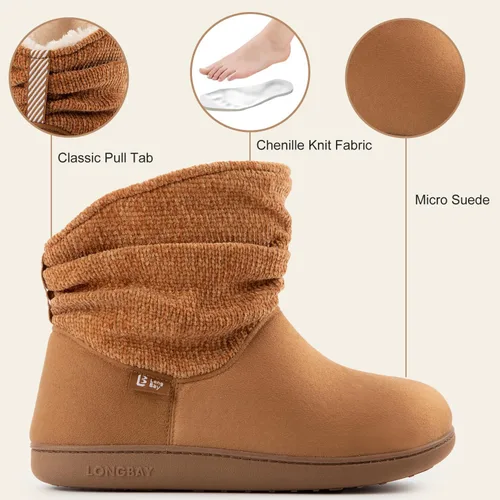 Vista 5 de LongBay Pantuflas de punto de chenilla cálidas para mujer, de espuma viscoelástica, cómodas, de gamuza, esponjosas, de espuma viscoelástica, botas