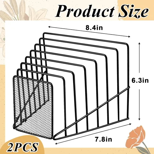 Vista 3 de 2 Pcs 7 Section Wire File Organizer for Desk, Metal Mesh Incline File Holder, Letter & Magazine Folder Rack, Desktop Paper Sorter for Home Office