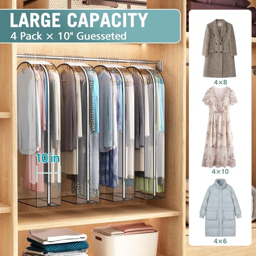 Vista 3 de Liuoud Bolsa Transparente para Colgar Ropa de 10" con Fuelle, Bolsas para Trajes de 32" para Almacenamiento de Closet Abierto, Cubierta de Ropa