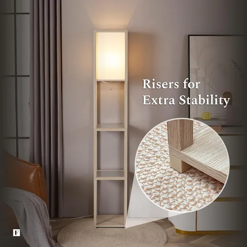 Vista 5 de Lámpara de pie FENLO con estantes – Lámpara alta de pie con niveles de vidrio templado – Lámpara de pie minimalista moderna para dormitorio, sala