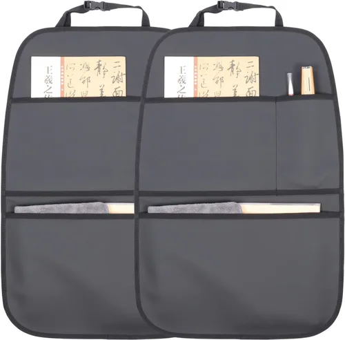 Vista 10 de Kick Mat - Protector de asiento trasero de cuero impermeable para asiento de automóvil, con 3 bolsillos de almacenamiento para niños, mascotas, SUV