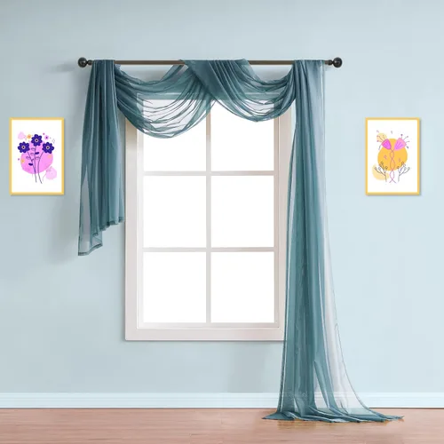 Vista 11 de 1 par de cortinas o bufanda de color transparente Warm Home Designs de calidad Cada panel de la ventana es 56 pulgadas X 84 pulgadas y la bufanda es