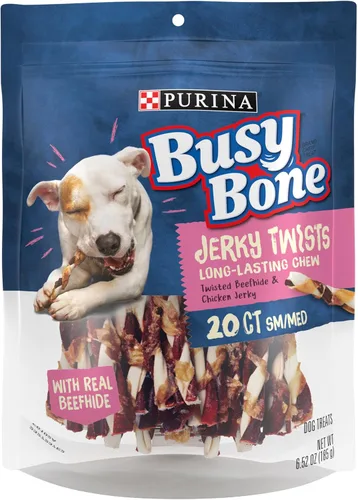 Purina Busy Bone Jerky Twists - Golosinas de carne de res y pollo para perros de raza pequeña y mediana (paquete de 5) bolsas de 20 unidades