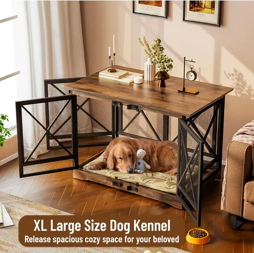 Vista 2 de COZPAW Mueble de jaula grande para perros - Jaula de interior de 48 pulgadas de alta resistencia para raza extragrande con puertas dobles, jaula
