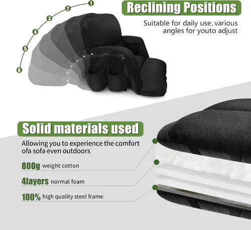 Vista 3 de Sillas de Gradas Extra Anchas con Respaldo y Cojín Sillas de Estadio Plegables, Diseño Estilo Sofá, 6 Posiciones Reclinables Asientos de Gradas