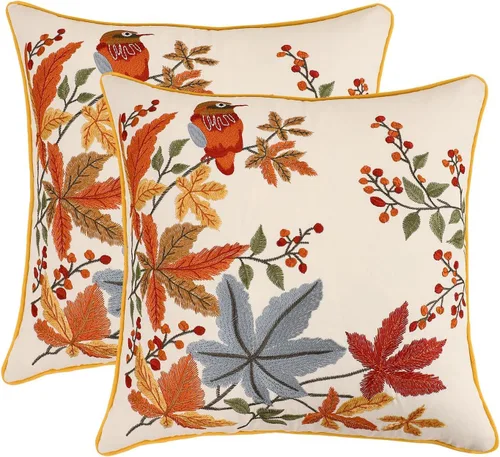Vista 20 de Fundas de almohada bordadas de 16 x 16 pulgadas, paquete de 2 Aves y flores