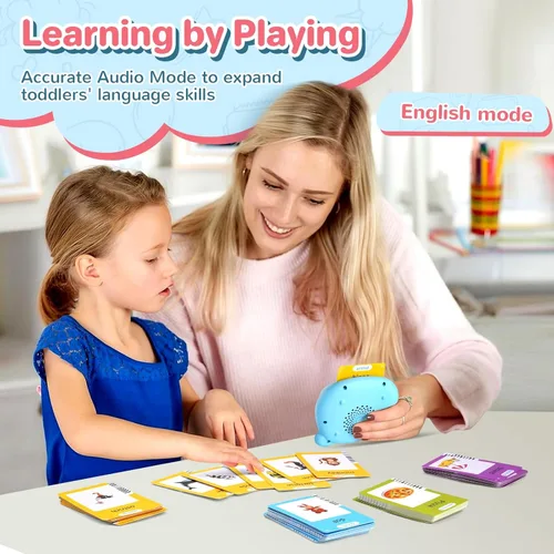 Vista 4 de Tarjetas didácticas parlantes para niños pequeños, juguetes Montessori de aprendizaje con 224 palabras visuales, discurso de bolsillo para niños