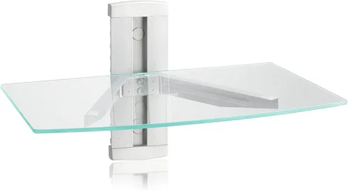 suptek Estante flotante de plata individual con vidrio templado reforzado para reproductores de DVD/cajas de cable/consolas de juegos/accesorios de