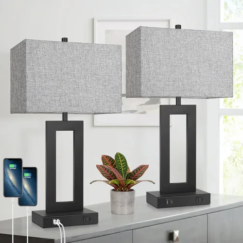 Vista 16 de TOBUSA 28’’ Tall Lamps for Living Rooms Set of 2, Modern Black Touch Control Table Lamps for Bedroom, 3 Way Dimmable Bedside Lamps with 2 USB