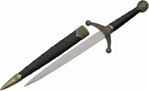 Vista 2 de Szco Supplies Cuchillo de nudo celta medieval con réplica de punta de lanza dorada de 16 pulgadas con vaina, oro/negro, 211532-GD