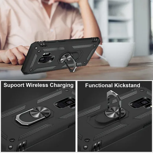 Vista 5 de IKAZZ Funda protectora para Galaxy S9, grado militar, a prueba de golpes, resistente, para pasar la prueba de caída de 16 pies con soporte