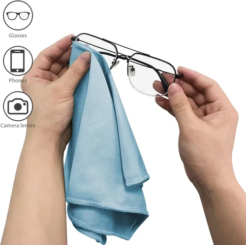 Vista 5 de Puomue Paquete de 6 paños de limpieza de microfibra de vidrio, 16 x 16 pulgadas, sin pelusas, limpia rápidamente ventanas, lentes, parabrisas, Azul
