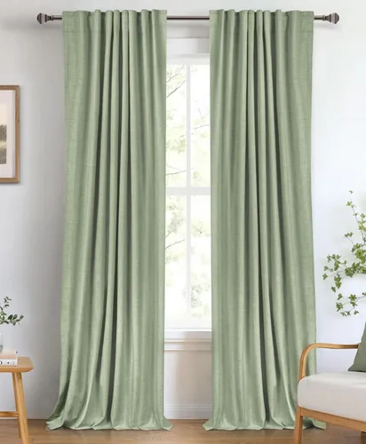 Vista 38 de 100% Blackout Shield Cortinas opacas de lino para dormitorio de 102 pulgadas de largo, con pestaña trasera, bolsillo para barra, cortinas para sala