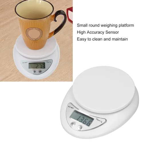 Vista 7 de Báscula digital de cocina con pantalla LCD digital, básculas de alimentos, peso digital, gramos, onzas y libras, con baterías de 0.04 oz, incluidas