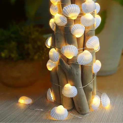 Vista 8 de WSgift Guirnalda de luces costeras, 17.5 pies, 36 luces LED de color blanco frío, decoración de playa, concha, caballito de mar, estrellas de mar