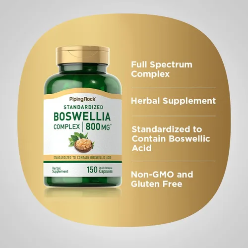 Vista 4 de Piping Rock Boswellia Serrata Extracto Suplemento 150 cápsulas Complejo de ácido boswélico Fórmula sin OMG, sin gluten
