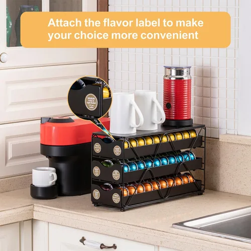 Vista 5 de FlagShip Soporte para cápsulas Nespresso, cajón Vertuo, soporte grande para cápsulas de café de niveles Mullti (3 niveles (capacidad de 60 cápsulas))