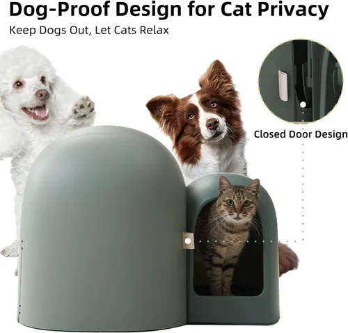 Vista 3 de MS!MAKE SURE Caja de arena para gatos, grande, oculta, a prueba de perros, cerrada, moderna, con cuchara, para control de olores y menos