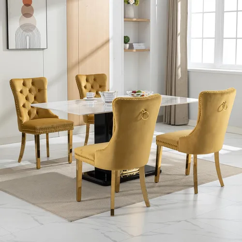 Vista 308 de ODUSE-DAILY - Juego de 2 sillas de cocina y comedor de terciopelo beige, con capitoné, tapizadas en terciopelo, estructura de madera maciza