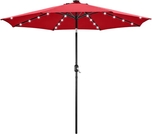 Vista 35 de Yaheetech Sombrilla solar de 9 pies para patio, sombrilla de mercado para mesa al aire libre con 8 varillas y 32 luces LED, inclinación, manivela