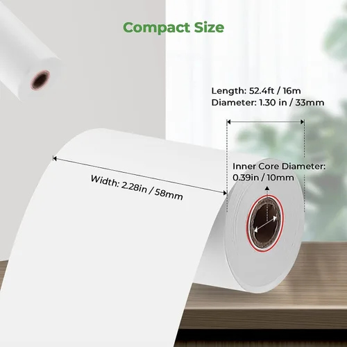 Vista 2 de MUNBYN 2 1/4" x 50' Papel Térmico para Recibos (5 Rollos), Papel de Recibo de 58mm Libre de BPA Se Adapta a Todas las Mini Impresoras Térmicas POS