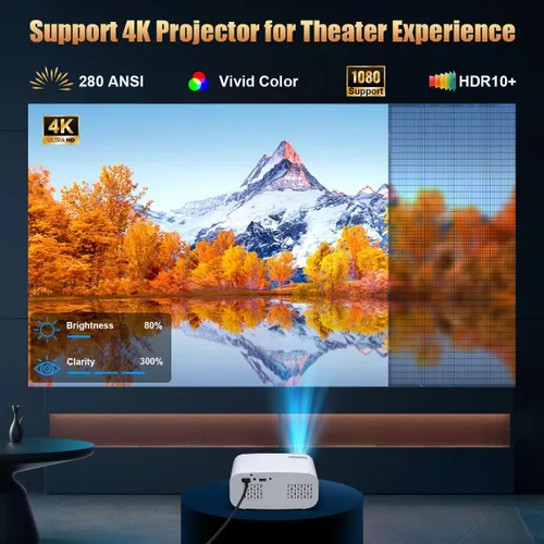 Vista 6 de Mini Proyector con WiFi y Bluetooth, Proyector Inteligente Compatible con 1080P con Aplicaciones Integradas, Proyector de Películas al Aire Libre