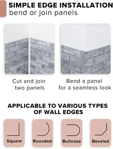 Vista 7 de Smart Profile Panel de pared 3D, ladrillo sintético fundido de PVC, 50 pies cuadrados para cobertura interior de pared completa, diseño resistente