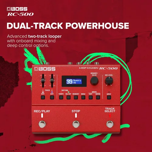 Vista 2 de BOSS RC-500 Loop Station Looper Avanzado de Dos Pistas con Mezcla Integrada y Opciones de Control Profundo Calidad de Sonido Líder en su Clase