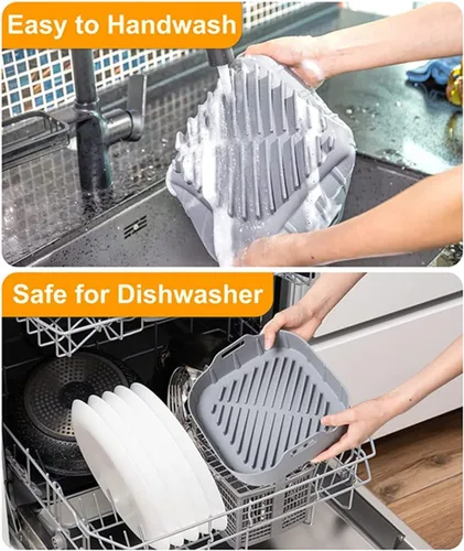 Vista 3 de Paquete de 2 ollas de silicona para freidora de aire con asa, forro reutilizable para freidora de aire, reemplazo de forros de papel pergamino