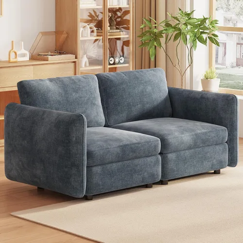 Vista 170 de Guyii Sofá modular de terciopelo, moderno sofá de 4 plazas de gran tamaño con 3 almohadas y reposapiés de almacenamiento, sofá convertible de 115.74